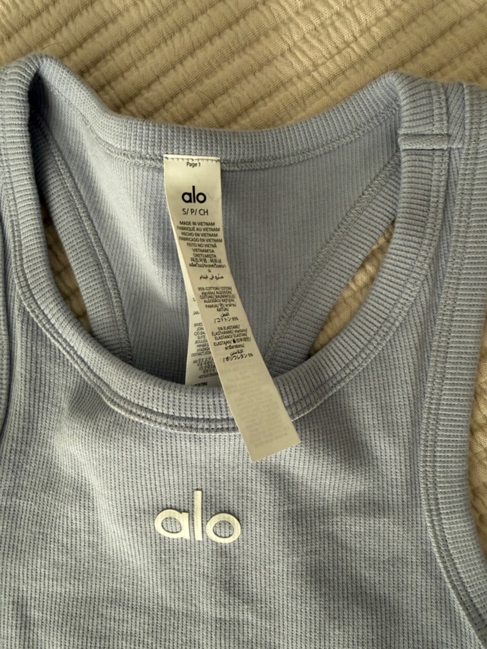 alo Light Blue Ribbed Racerback Cropped Tank - Picture 2 of 5